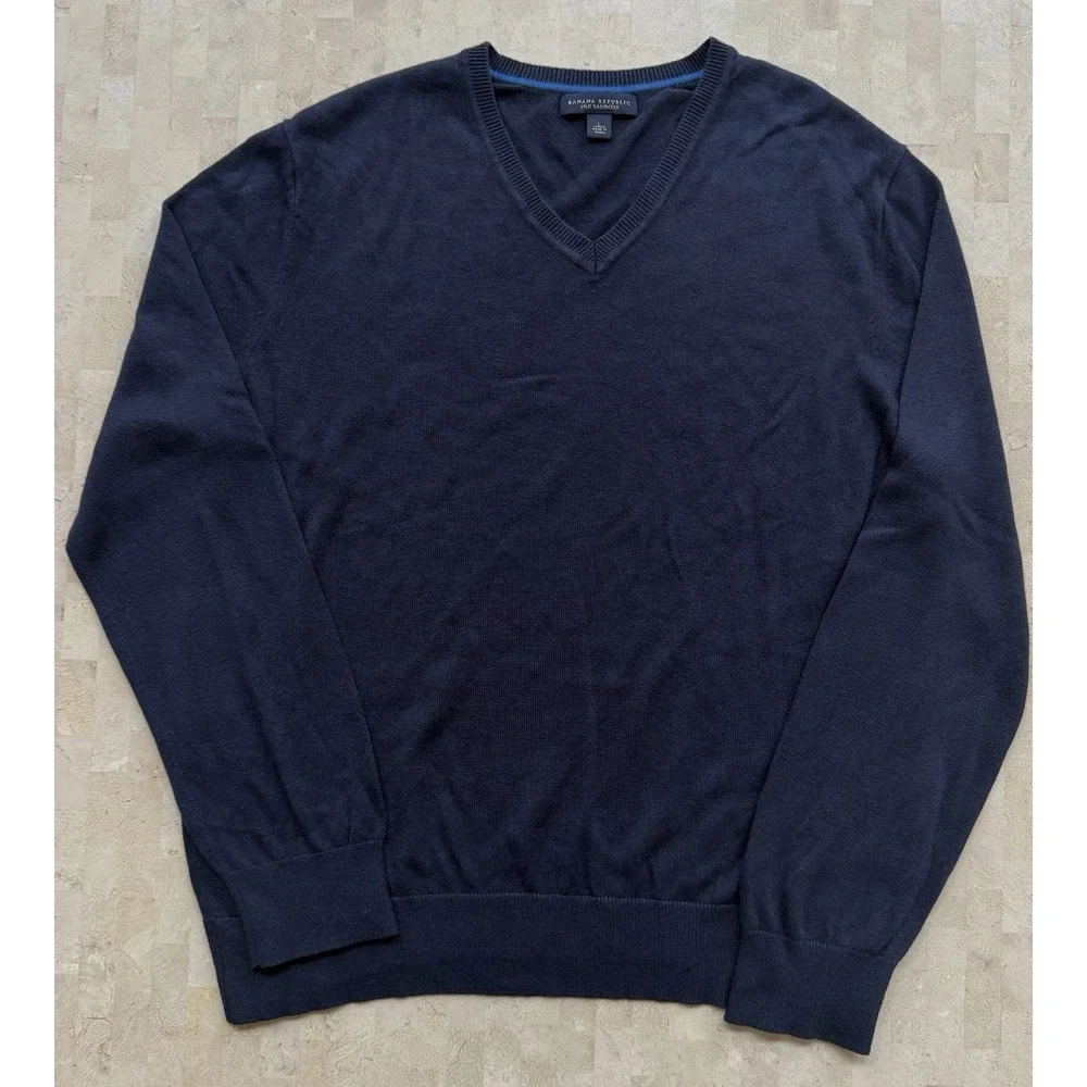 Banana Republic Sweater Mens Large Navy Blue Luxury Blend Silk Cashmere Pullover